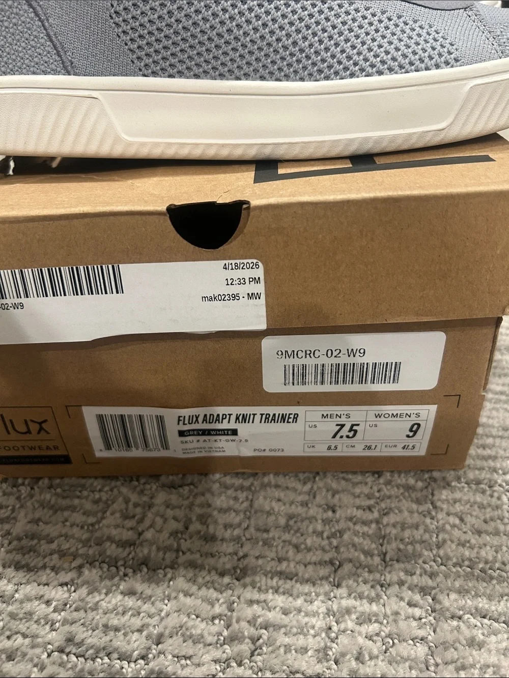 Flux Adapt Knit Trainer in Light Gray 7.5